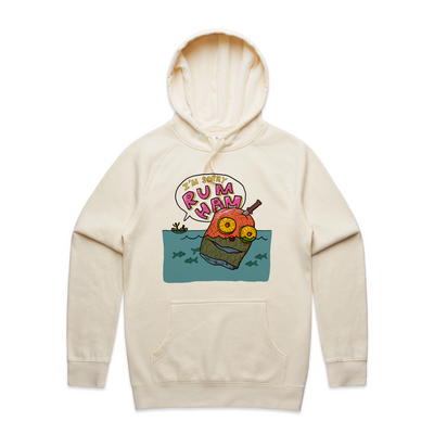 Rum Ham Hoodie by Lonely Kids Club. All clothing from our T-shirts to our shorts and hoodies are ethically made, and printed packed and shipped from Sydney.