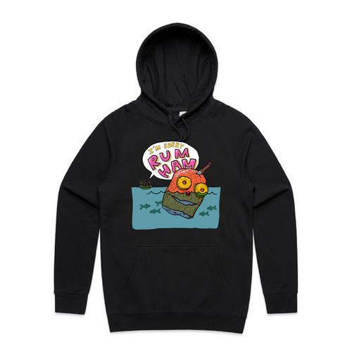 Rum Ham Hoodie by Lonely Kids Club. All clothing from our T-shirts to our shorts and hoodies are ethically made, and printed packed and shipped from Sydney.