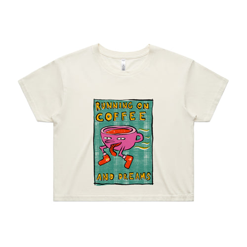 Running On Coffee And Dreams Tee by Lonely Kids Club. All clothing from our T-shirts to our shorts and hoodies are ethically made, and printed packed and shipped from Sydney.