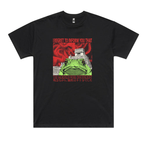 Sacrifices Were Insufficient Tee by Lonely Kids Club. All clothing from our T-shirts to our shorts and hoodies are ethically made, and printed packed and shipped from Sydney.
