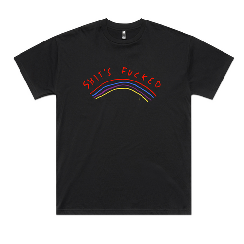 Shit's Fucked Oversized Tee by Lonely Kids Club. All clothing from our T-shirts to our shorts and hoodies are ethically made, and printed packed and shipped from Sydney.