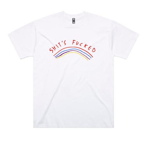 Shit's Fucked Oversized Tee by Lonely Kids Club. All clothing from our T-shirts to our shorts and hoodies are ethically made, and printed packed and shipped from Sydney.