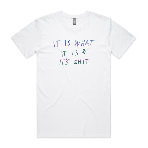 It's Shit Tee by Lonely Kids Club. All clothing from our T-shirts to our shorts and hoodies are ethically made, and printed packed and shipped from Sydney.