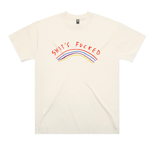 Shit's Fucked Oversized Tee by Lonely Kids Club. All clothing from our T-shirts to our shorts and hoodies are ethically made, and printed packed and shipped from Sydney.