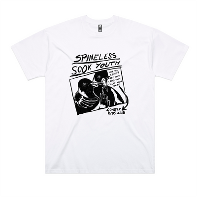 Spineless Sook Youth Oversized Tee by Lonely Kids Club. All clothing from our T-shirts to our shorts and hoodies are ethically made, and printed packed and shipped from Sydney.