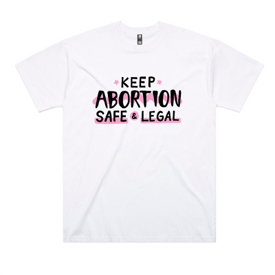 Safe & Legal Abortion Oversized Charity Tee by Lonely Kids Club. All clothing from our T-shirts to our shorts and hoodies are ethically made, and printed packed and shipped from Sydney.