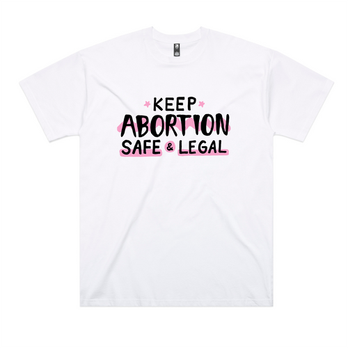 Safe & Legal Abortion Oversized Charity Tee by Lonely Kids Club. All clothing from our T-shirts to our shorts and hoodies are ethically made, and printed packed and shipped from Sydney.
