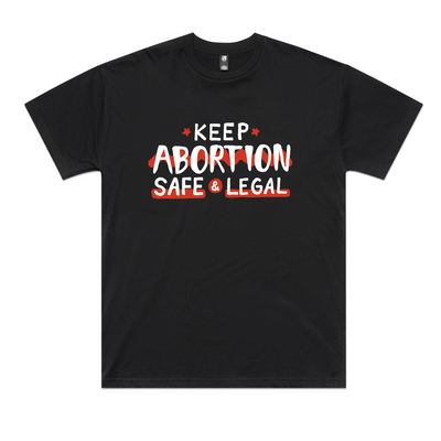 Safe & Legal Abortion Oversized Charity Tee by Lonely Kids Club. All clothing from our T-shirts to our shorts and hoodies are ethically made, and printed packed and shipped from Sydney.