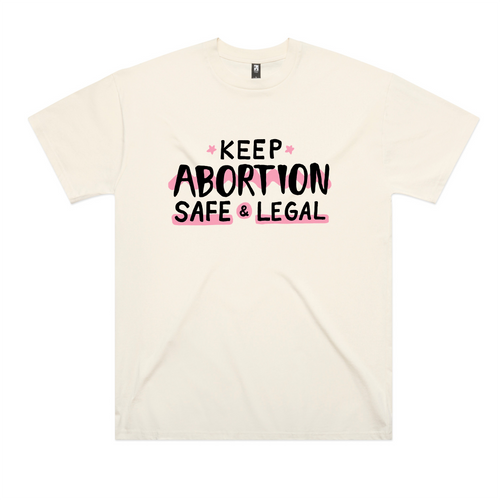 Safe & Legal Abortion Oversized Charity Tee by Lonely Kids Club. All clothing from our T-shirts to our shorts and hoodies are ethically made, and printed packed and shipped from Sydney.
