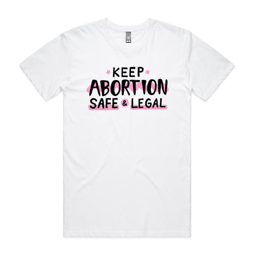 Safe & Legal Abortion Charity Tee by Lonely Kids Club. All clothing from our T-shirts to our shorts and hoodies are ethically made, and printed packed and shipped from Sydney.
