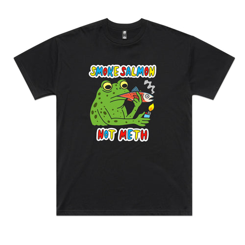 Smoke Salmon Tee by Lonely Kids Club. All clothing from our T-shirts to our shorts and hoodies are ethically made, and printed packed and shipped from Sydney.