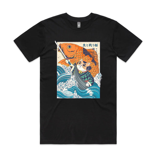 Samurai Cat And Koi Fish Tee