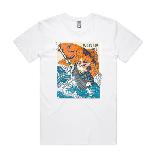 Samurai Cat And Koi Fish Tee