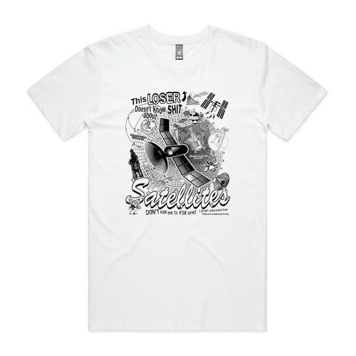 Satellites Tee by Lonely Kids Club. All clothing from our T-shirts to our shorts and hoodies are ethically made, and printed packed and shipped from Sydney.