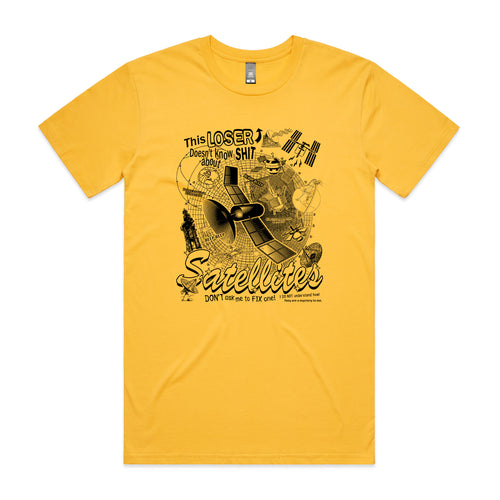 Satellites Tee by Lonely Kids Club. All clothing from our T-shirts to our shorts and hoodies are ethically made, and printed packed and shipped from Sydney.