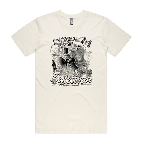 Satellites Tee by Lonely Kids Club. All clothing from our T-shirts to our shorts and hoodies are ethically made, and printed packed and shipped from Sydney.