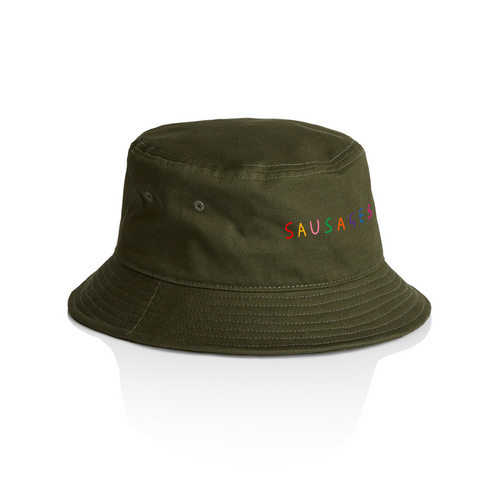 Sausages Bucket Hat by Lonely Kids Club. All clothing from our T-shirts to our shorts and hoodies are ethically made, and printed packed and shipped from Sydney.