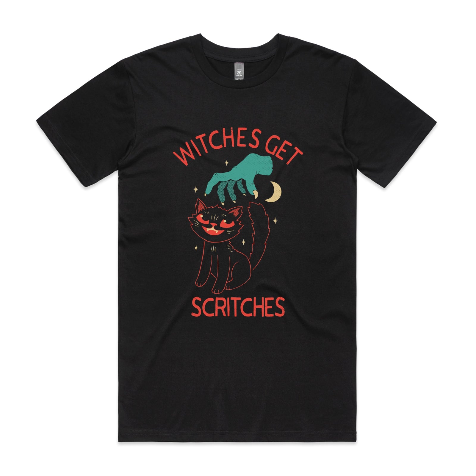 Witches Get Scritches Tee by Lonely Kids Club. All clothing from our T-shirts to our shorts and hoodies are ethically made, and printed packed and shipped from Sydney.