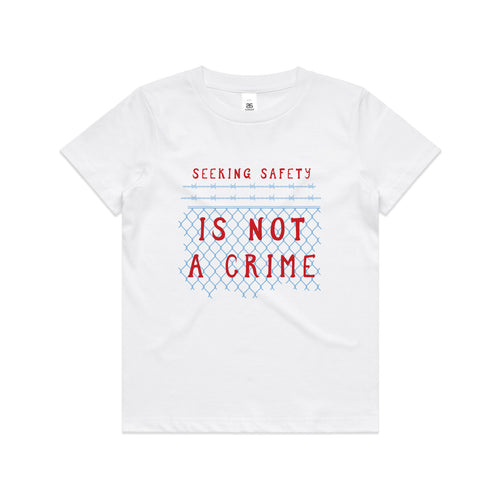 Seeking Safety Kids Tee by Lonely Kids Club. All clothing from our T-shirts to our shorts and hoodies are ethically made, and printed packed and shipped from Sydney.