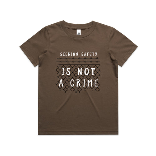 Seeking Safety Kids Tee by Lonely Kids Club. All clothing from our T-shirts to our shorts and hoodies are ethically made, and printed packed and shipped from Sydney.