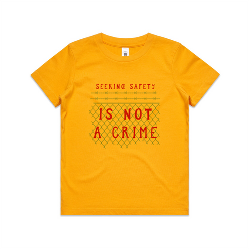Seeking Safety Kids Tee by Lonely Kids Club. All clothing from our T-shirts to our shorts and hoodies are ethically made, and printed packed and shipped from Sydney.