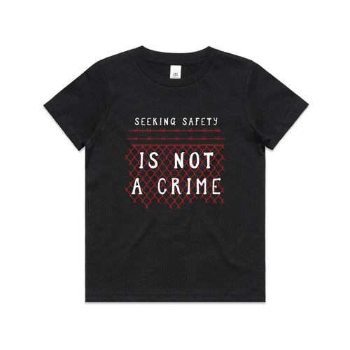 Seeking Safety Kids Tee by Lonely Kids Club. All clothing from our T-shirts to our shorts and hoodies are ethically made, and printed packed and shipped from Sydney.
