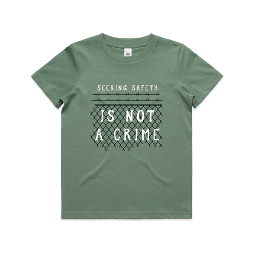 Seeking Safety Kids Tee by Lonely Kids Club. All clothing from our T-shirts to our shorts and hoodies are ethically made, and printed packed and shipped from Sydney.