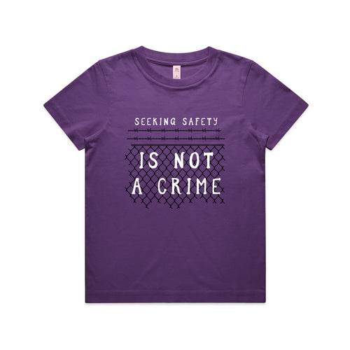 Seeking Safety Kids Tee by Lonely Kids Club. All clothing from our T-shirts to our shorts and hoodies are ethically made, and printed packed and shipped from Sydney.