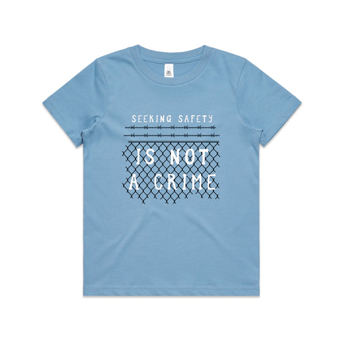 Seeking Safety Kids Tee by Lonely Kids Club. All clothing from our T-shirts to our shorts and hoodies are ethically made, and printed packed and shipped from Sydney.