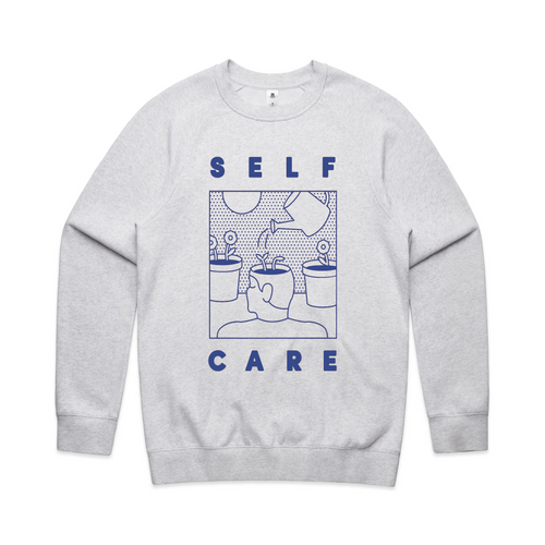 Self Care Jumper by Lonely Kids Club. All clothing from our T-shirts to our shorts and hoodies are ethically made, and printed packed and shipped from Sydney.