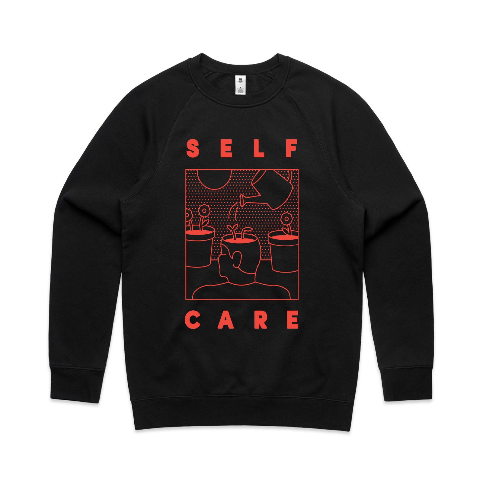 Self Care Jumper by Lonely Kids Club. All clothing from our T-shirts to our shorts and hoodies are ethically made, and printed packed and shipped from Sydney.