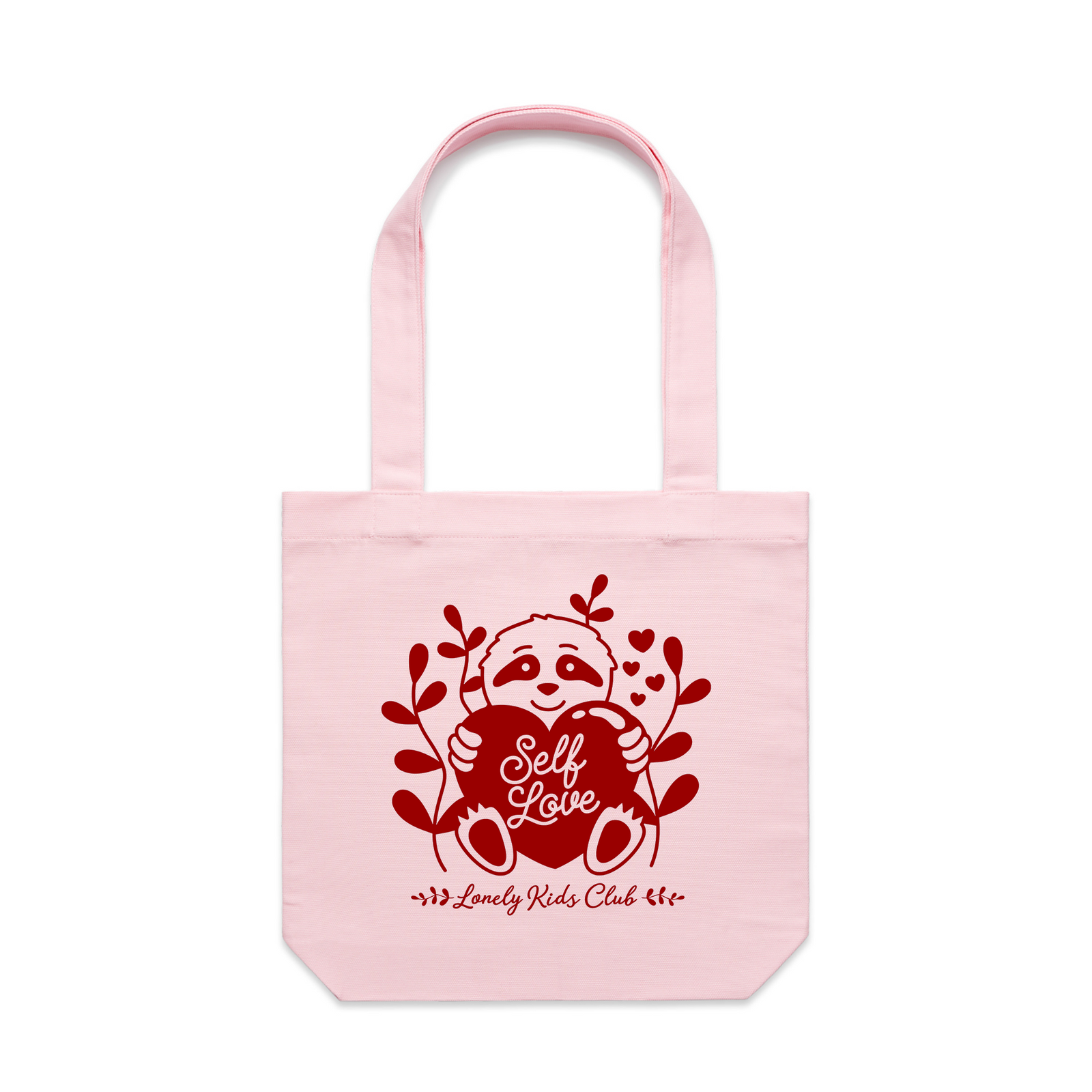 Self Love Sloth Tote by Lonely Kids Club. All clothing from our T-shirts to our shorts and hoodies are ethically made, and printed packed and shipped from Sydney.