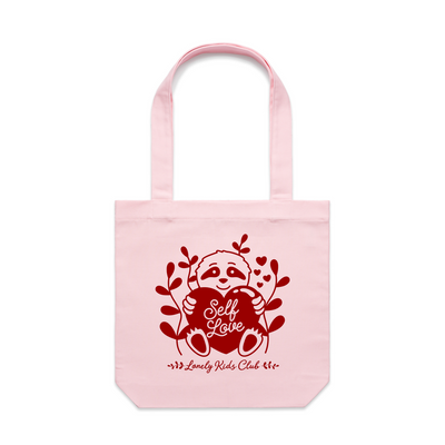 Self Love Sloth Tote by Lonely Kids Club. All clothing from our T-shirts to our shorts and hoodies are ethically made, and printed packed and shipped from Sydney.