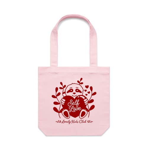 Self Love Sloth Tote by Lonely Kids Club. All clothing from our T-shirts to our shorts and hoodies are ethically made, and printed packed and shipped from Sydney.
