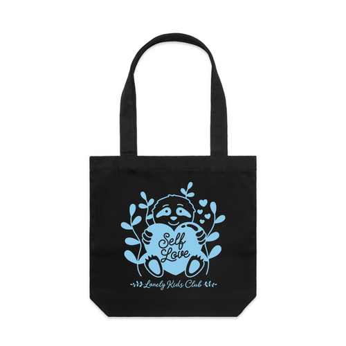 Self Love Sloth Tote by Lonely Kids Club. All clothing from our T-shirts to our shorts and hoodies are ethically made, and printed packed and shipped from Sydney.
