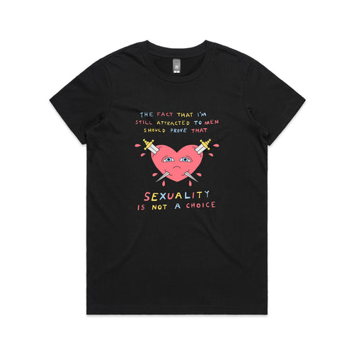 Sexuality Is Not A Choice Tee by Lonely Kids Club. All clothing from our T-shirts to our shorts and hoodies are ethically made, and printed packed and shipped from Sydney.