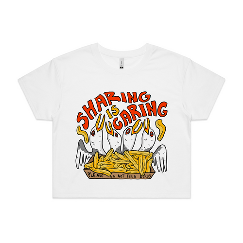 Sharing Is Caring Tee by Lonely Kids Club. All clothing from our T-shirts to our shorts and hoodies are ethically made, and printed packed and shipped from Sydney.