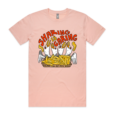 Sharing Is Caring Tee by Lonely Kids Club. All clothing from our T-shirts to our shorts and hoodies are ethically made, and printed packed and shipped from Sydney.