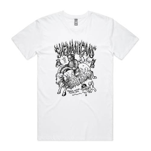 Shenanigans Tee by Lonely Kids Club. All clothing from our T-shirts to our shorts and hoodies are ethically made, and printed packed and shipped from Sydney.
