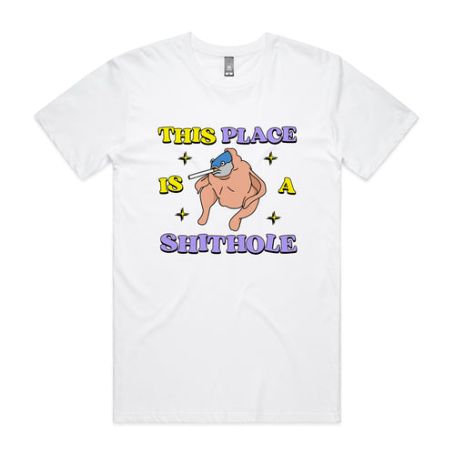 Shithole Tee by Lonely Kids Club. All clothing from our T-shirts to our shorts and hoodies are ethically made, and printed packed and shipped from Sydney.