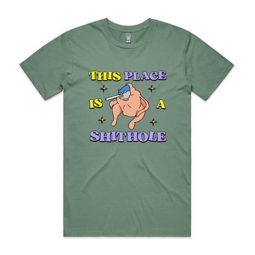 Shithole Tee by Lonely Kids Club. All clothing from our T-shirts to our shorts and hoodies are ethically made, and printed packed and shipped from Sydney.