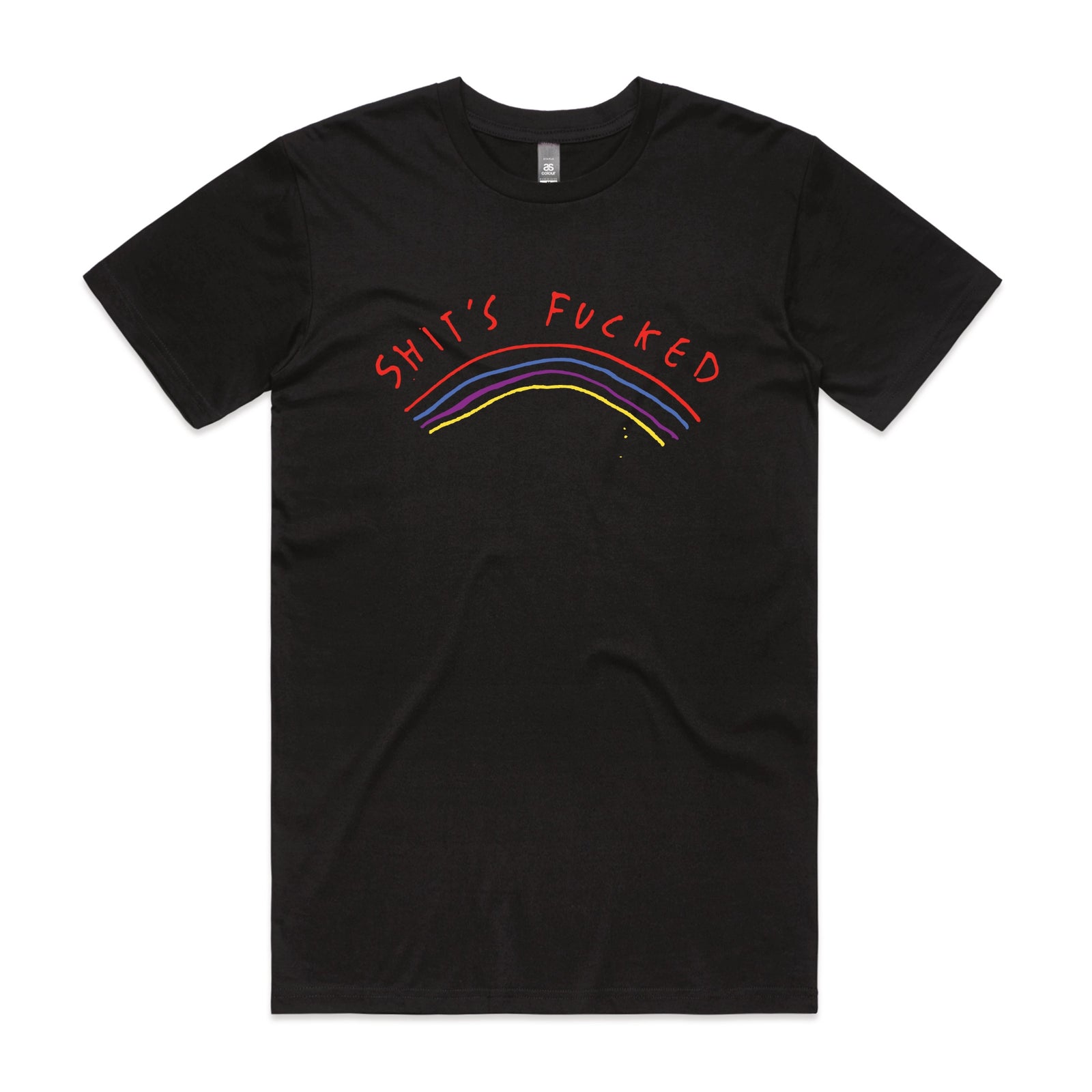 Shit's Fucked Tee by Lonely Kids Club. All clothing from our T-shirts to our shorts and hoodies are ethically made, and printed packed and shipped from Sydney.