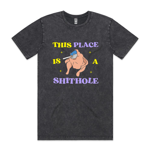 Shithole Tee by Lonely Kids Club. All clothing from our T-shirts to our shorts and hoodies are ethically made, and printed packed and shipped from Sydney.
