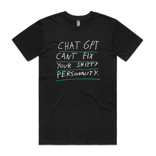 Shitty Personality Tee by Lonely Kids Club. All clothing from our T-shirts to our shorts and hoodies are ethically made, and printed packed and shipped from Sydney.