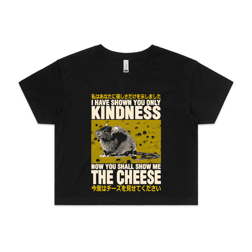 Show Me The Cheese Tee by Lonely Kids Club. All clothing from our T-shirts to our shorts and hoodies are ethically made, and printed packed and shipped from Sydney.