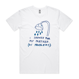 Shower My Partner Tee by Lonely Kids Club. All clothing from our T-shirts to our shorts and hoodies are ethically made, and printed packed and shipped from Sydney.