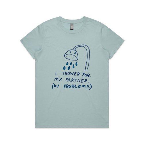 Shower My Partner Tee by Lonely Kids Club. All clothing from our T-shirts to our shorts and hoodies are ethically made, and printed packed and shipped from Sydney.