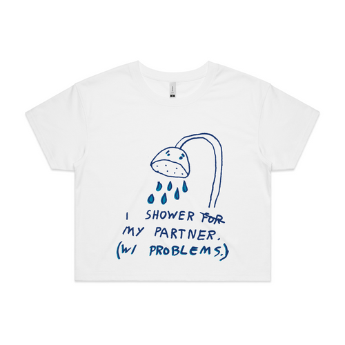 Shower My Partner Tee by Lonely Kids Club. All clothing from our T-shirts to our shorts and hoodies are ethically made, and printed packed and shipped from Sydney.