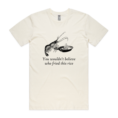 Shrimp Fried Rice Tee by Lonely Kids Club. All clothing from our T-shirts to our shorts and hoodies are ethically made, and printed packed and shipped from Sydney.