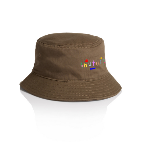 Shuturp Bucket Hat by Lonely Kids Club. All clothing from our T-shirts to our shorts and hoodies are ethically made, and printed packed and shipped from Sydney.